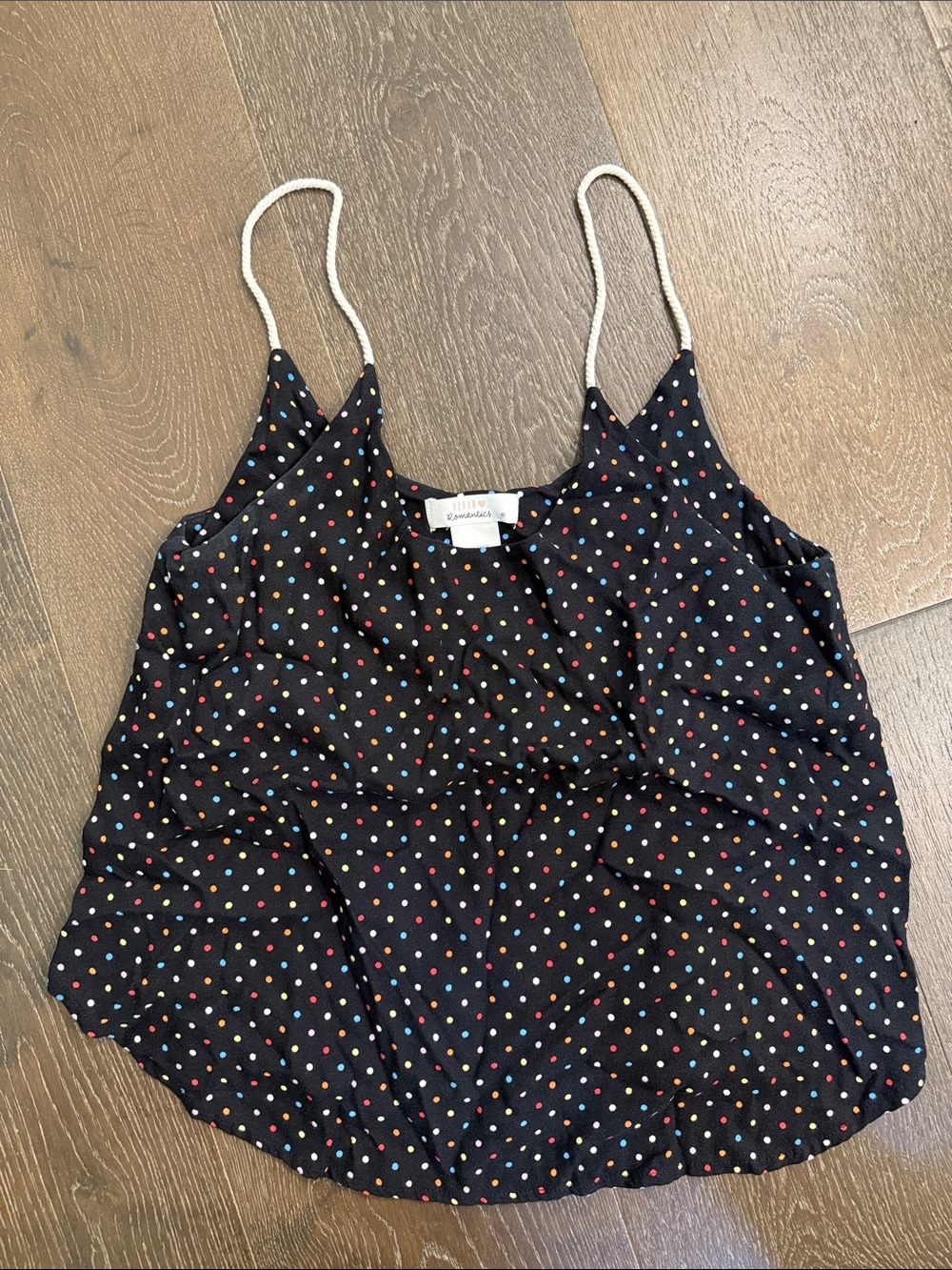 URBAN Romantics Black Polka Dot Spaghetti Strap Cami with Multicolor Dots
